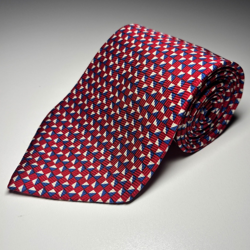 Ralph Lauren Polo University Silk Necktie Red Geometric made in USA Tie‎